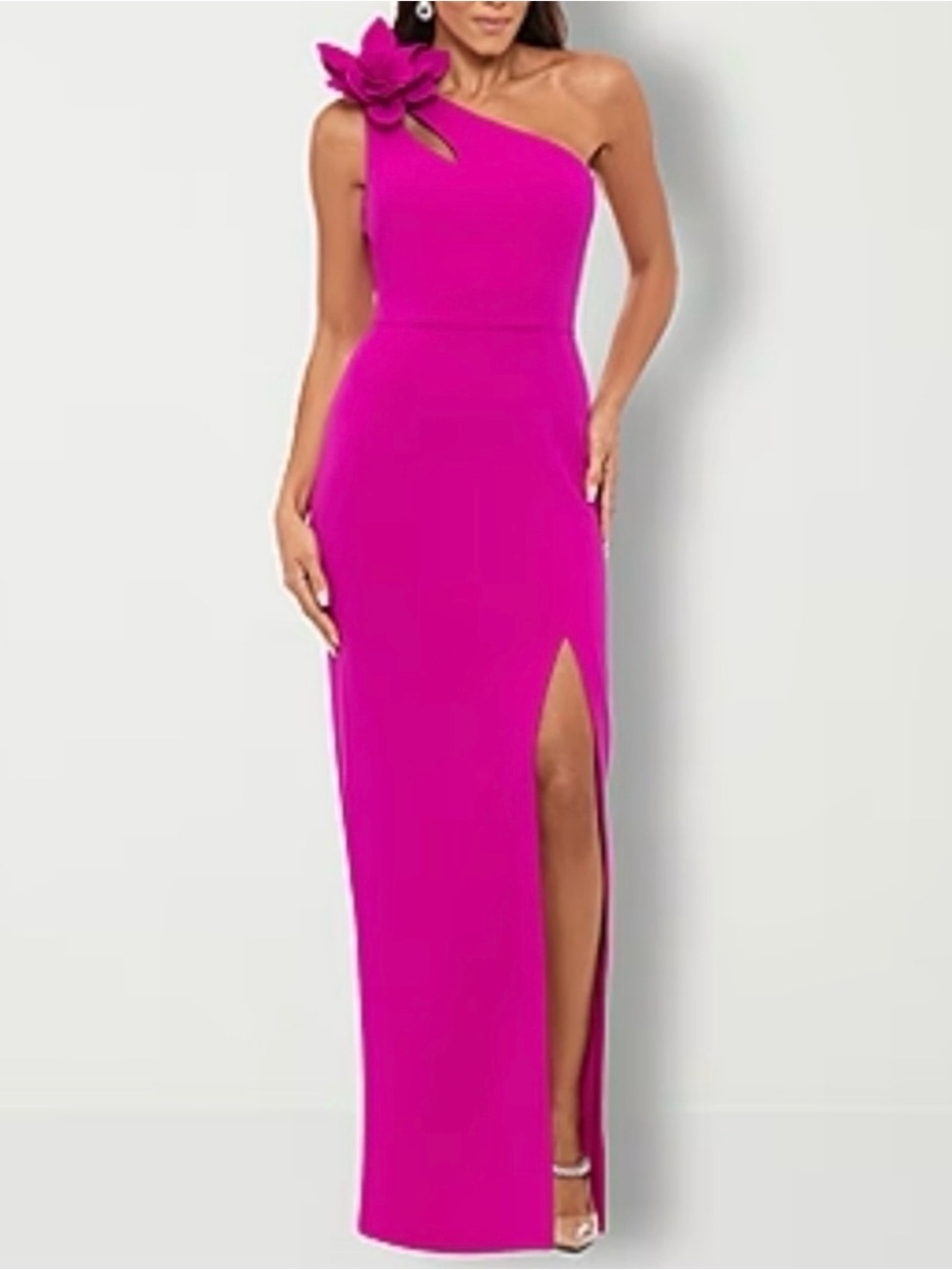 NWT DJ Jaz Womens 12 Pink One Shoulder Rosette Evening Gown Dress Pageant Prom
